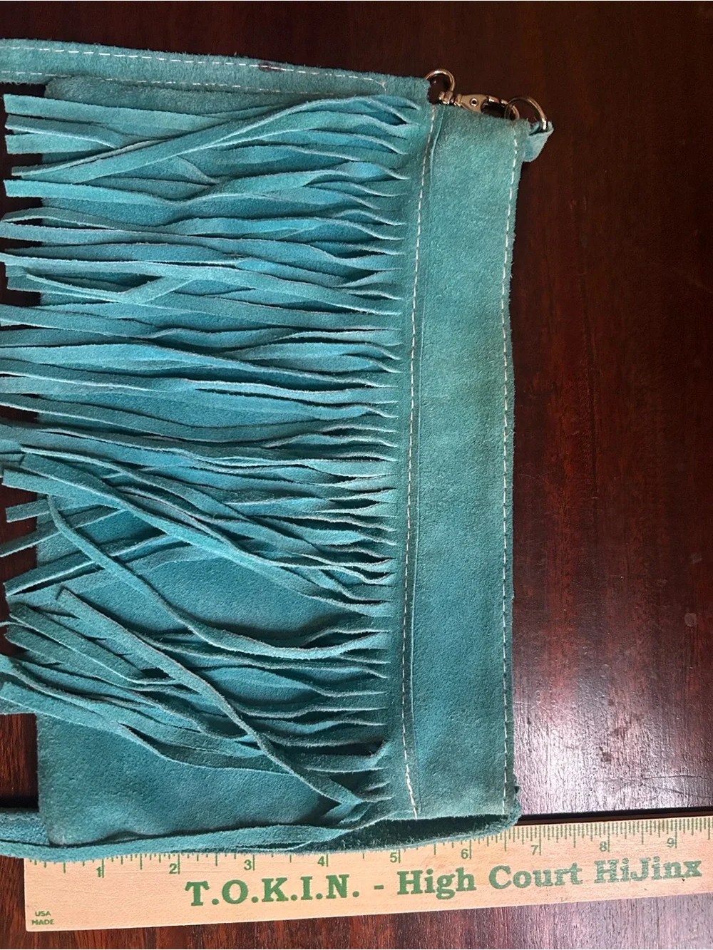 Vintage Turquoise Suede Fringed Bag - Picture 7 of 8